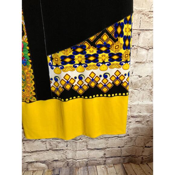 Eva Varro Dress Womens Small Bright Yellow Mixed Print Shift Stretch Liquid Knit - Picture 5 of 11